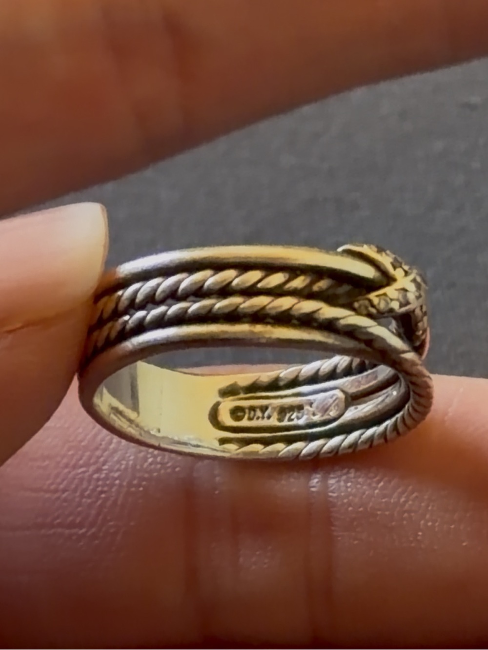 DAVID YURMAN Sterling Silver and Diamonds X Crossover Braided Ring - Picture 6 of 8